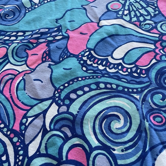 Lilly Pulitzer Women L Alida Boatneck 3/4 Sleeve Top Multi Sea Jewels Blue Pink - Picture 7 of 14